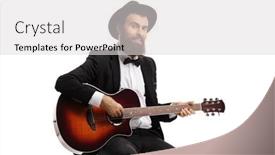  Presentation with acoustic - Colorful presentation design enhanced with guitarist-sitting-and-playing backdrop and a light gray colored foreground