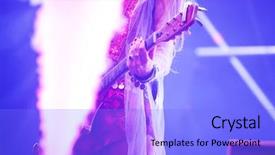  Presentation with green stage lights - Beautiful slide set featuring guitarists - guitarist in stage lights backdrop and a light blue colored foreground