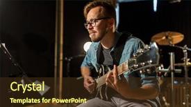  Presentation with music instruments - Slides with guitarists - music people musical instruments background and a tawny brown colored foreground