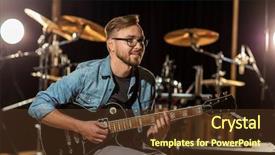  Presentation with music instruments - Colorful presentation theme enhanced with guitarists - music people musical instruments backdrop and a tawny brown colored foreground