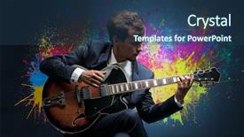  Presentation with classical - Amazing PPT theme having guitarists - young classical guitarist musician backdrop and a ocean colored foreground