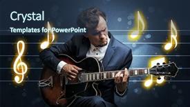  Presentation with sheet music - Colorful PPT theme enhanced with guitarists - young handsome guitarist playing backdrop and a ocean colored foreground
