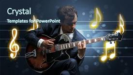  Presentation with sheet music - Cool new slide set with guitarists - young handsome guitarist playing backdrop and a ocean colored foreground