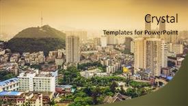  Presentation with china - PPT theme consisting of guiyang china downtown cityscape background and a yellow colored foreground
