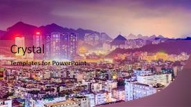  Presentation with china - Colorful presentation theme enhanced with guiyang china downtown cityscape backdrop and a coral colored foreground