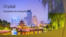  Presentation with china - Audience pleasing presentation design consisting of guiyang china skyline at jiaxiu backdrop and a light blue colored foreground
