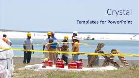  Presentation with oil spill - Presentation theme having gulf-shores-may-8-workers background and a sky blue colored foreground