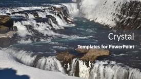  Presentation with iceland - PPT theme featuring gullfoss waterfall in iceland ice on the side background and a dark gray colored foreground