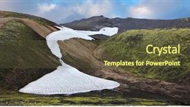  Presentation with white green - Beautiful PPT theme featuring gully - green moss on smooth slopes backdrop and a tawny brown colored foreground