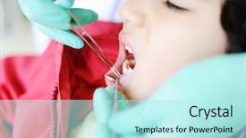  Presentation with dentist - Beautiful PPT theme featuring gum arabic - kid visiting dentist office backdrop and a  colored foreground