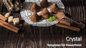  Presentation with shape of andalusia - Theme having gum arabic - pyramid shape chocolate candies background and a  colored foreground