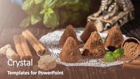  Presentation with chocolate and milk - Slide deck having gum arabic - pyramid shape chocolate candies background and a  colored foreground