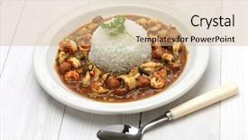  Presentation with food chicken - Colorful theme enhanced with gumbo with crawfish chicken sausage backdrop and a coral colored foreground