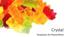  Presentation with kids candy - Colorful PPT theme enhanced with gummi bears the ultimate candy snack for kids and children backdrop and a white colored foreground