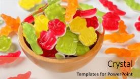  Presentation with shape - Amazing presentation theme having gummies - bowl of colorful gummy candies backdrop and a coral colored foreground