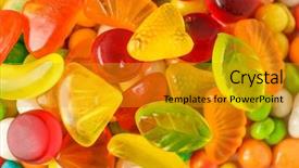  Presentation with jellies colorful candy and jelly - Presentation design consisting of gummies - colorful gummy candies closeup background and a gold colored foreground