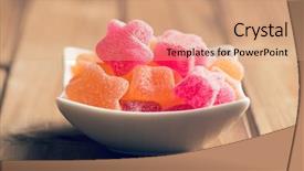  Presentation with jelly - PPT layouts having gummies - jelly stars in bowl background and a coral colored foreground