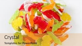  Presentation with jellies colorful candy and jelly - Presentation theme with gummies - pile of colorful gummy candies background and a yellow colored foreground