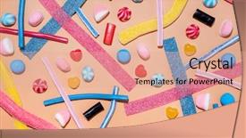  Presentation with sweet - Slide deck featuring gummies - top view of a mixed background and a coral colored foreground