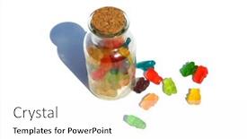  Presentation with gummy candy - Presentation theme having gummy-candy-jar-of-fruit background and a white colored foreground