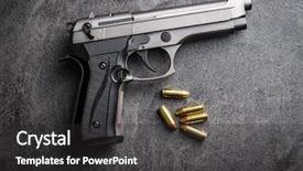  Presentation with gun - Colorful presentation theme enhanced with gun - 9mm pistol bullets and handgun backdrop and a dark gray colored foreground