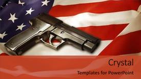  Presentation with gun - Beautiful PPT theme featuring gun - handgun lying on american flag backdrop and a red colored foreground