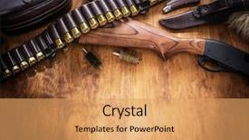  Presentation with hunting - Presentation having gun - hunting equipment - pump action background and a yellow colored foreground