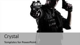  Presentation with shooting gun - Beautiful slide deck featuring gun - young soldier shooting backdrop and a light gray colored foreground