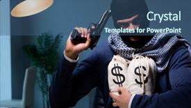  Presentation with gun - Beautiful presentation design featuring gun asking for money ransom backdrop and a ocean colored foreground