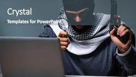  Presentation with gun and ammo - Presentation design having gun asking for money ransom background and a ocean colored foreground