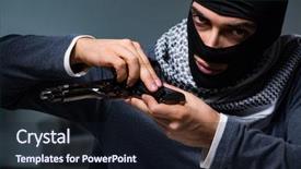  Presentation with gun - Presentation design consisting of gun asking for money ransom background and a wine colored foreground