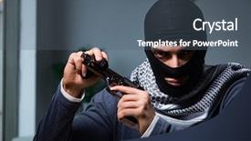  Presentation with gun - Audience pleasing slides consisting of gun asking for money ransom backdrop and a ocean colored foreground