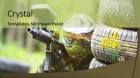  Presentation with sport - Theme having gun from shelter under gunfire background and a mint green colored foreground