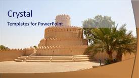  Presentation with fort - PPT layouts featuring gun history - famous jahili fort in al background and a sky blue colored foreground