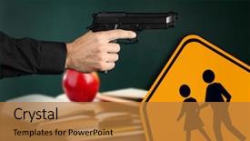  Presentation with shooting gun - Audience pleasing slide set consisting of gun in classroom school backdrop and a gold colored foreground