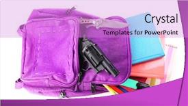 Presentation with handecap in school - Colorful presentation theme enhanced with gun in school backpack isolated backdrop and a lilac colored foreground