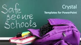  Presentation with school desk - Cool new slide deck with gun in school backpack backdrop and a ocean colored foreground