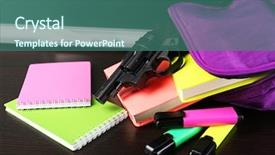  Presentation with school desk - PPT theme consisting of gun in school backpack background and a ocean colored foreground