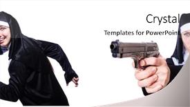  Presentation with nun - Colorful presentation design enhanced with gun peace - nun with handgun isolated backdrop and a  colored foreground