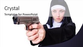  Presentation with racism white hands in modern - Cool new presentation design with gun peace - nun with handgun isolated backdrop and a white colored foreground