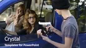  Presentation with gun - Slide set with gun robbing woman in car background and a navy blue colored foreground