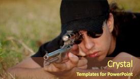  Presentation with creation of man - Theme enhanced with gun scope - young man aiming background and a tawny brown colored foreground