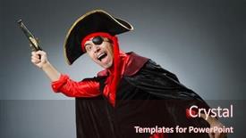  Presentation with pirate - Presentation design having gun sea - man pirate against dark background background and a wine colored foreground