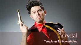  Presentation with pirate - Beautiful presentation theme featuring gun sea - man pirate against dark background backdrop and a tawny brown colored foreground