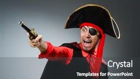  Presentation with pirate - PPT theme with gun sea - man pirate against dark background background and a dark gray colored foreground