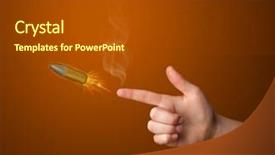  Presentation with gun - Presentation theme having gun shaped woman hand with bullet coming out of it background and a dark gray colored foreground