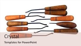  Presentation with hand tools - PPT theme featuring gun stock - set of hand checkering tools background and a  colored foreground