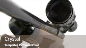  Presentation with sniper - Presentation theme consisting of gun stock - sniper rifle with scope isolated background and a tawny brown colored foreground