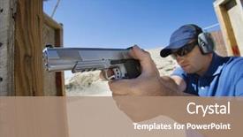  Presentation with training - Audience pleasing presentation theme consisting of gun traininig - caucasian man aiming with handgun backdrop and a  colored foreground