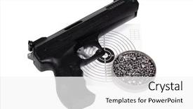  Presentation with gun shooting target - Beautiful presentation theme featuring gun traininig - target shooting equipment isolated backdrop and a  colored foreground